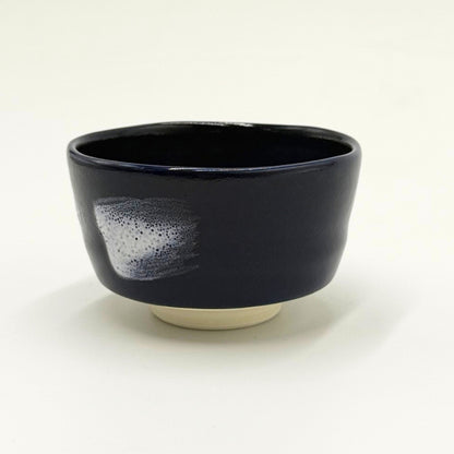Kiyomizu-yaki Matcha Bowl, Navy Glaze with White Brush Dot Pattern, Japanese Chawan for Tea Ceremony, Ceramic