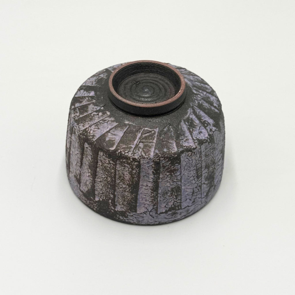 Kiyomizu-yaki Matcha Bowl Purple Glaze Sogi Pattern Japanese Tea Ceremony Chawan Handcrafted Kyoto