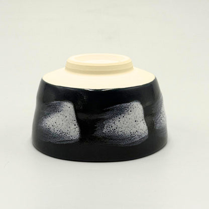 Kiyomizu-yaki Matcha Bowl, Navy Glaze with White Brush Dot Pattern, Japanese Chawan for Tea Ceremony, Ceramic