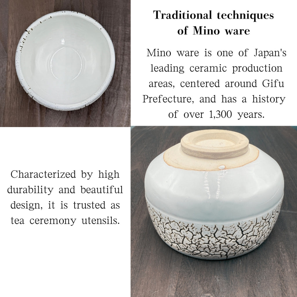 Japanese Matcha Bowl Kawaraki White Tenmoku Mino Ware Ceramic Tea Cup Handcrafted in Japan