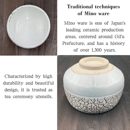 Japanese Matcha Bowl Kawaraki White Tenmoku Mino Ware Ceramic Tea Cup Handcrafted in Japan