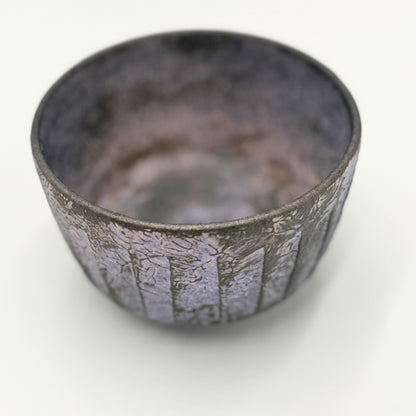 Kiyomizu-yaki Matcha Bowl Purple Glaze Sogi Pattern Japanese Tea Ceremony Chawan Handcrafted Kyoto