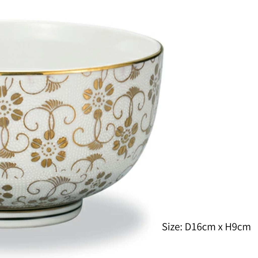 Kutani Ware 5-Inch Donburi Bowl – White Tetsusen Design – Made in Japan – Japanese Ceramic Don Bowl