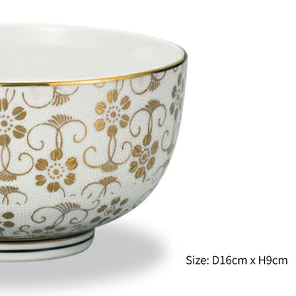 Kutani Ware 5-Inch Donburi Bowl – White Tetsusen Design – Made in Japan – Japanese Ceramic Don Bowl