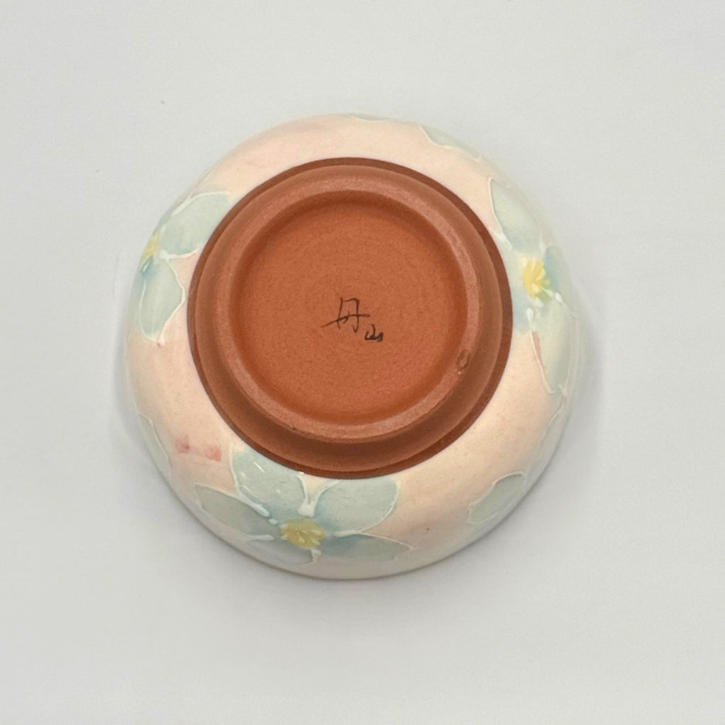 Japanese Matcha Bowl Blue Sakura Mino Ware Handcrafted Chawan Tea Ceremony Made in Japan