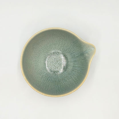Japanese Mino Ware Green Crystal Katakuchi Matcha Bowl Handcrafted Ceramic Tea Bowl Made in Japan