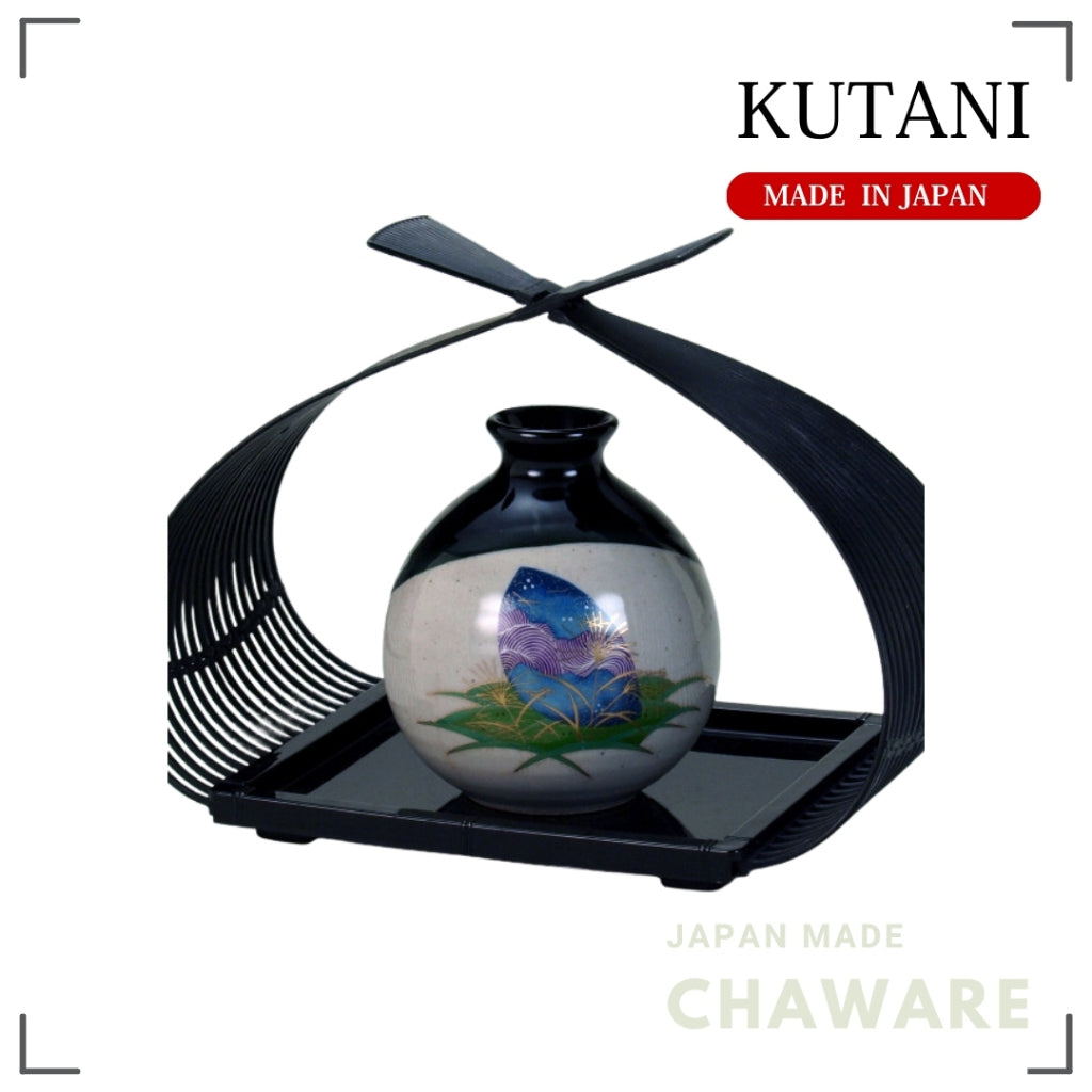 Kutani Ware Single Flower Vase 3.5in with Flower Basket – Tsuki Yuzen Design | Made in Japan