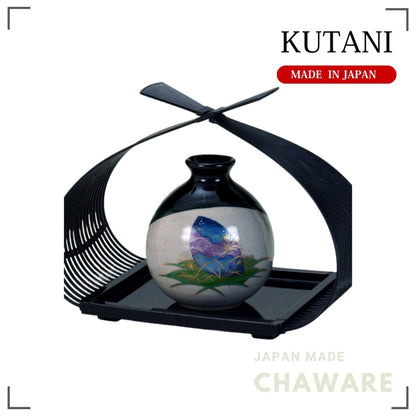 Kutani Ware Single Flower Vase 3.5in with Flower Basket – Tsuki Yuzen Design | Made in Japan