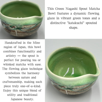 Matcha Bowl Green Flowing Spouted Chawan – Japanese Tea Cup Minoyaki Made in Japan