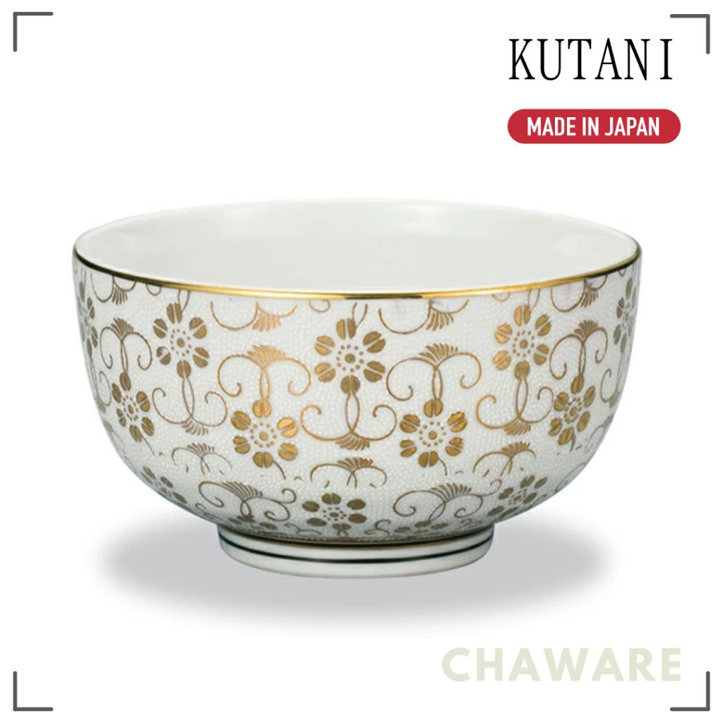 Kutani Ware 5-Inch Donburi Bowl – White Tetsusen Design – Made in Japan – Japanese Ceramic Don Bowl