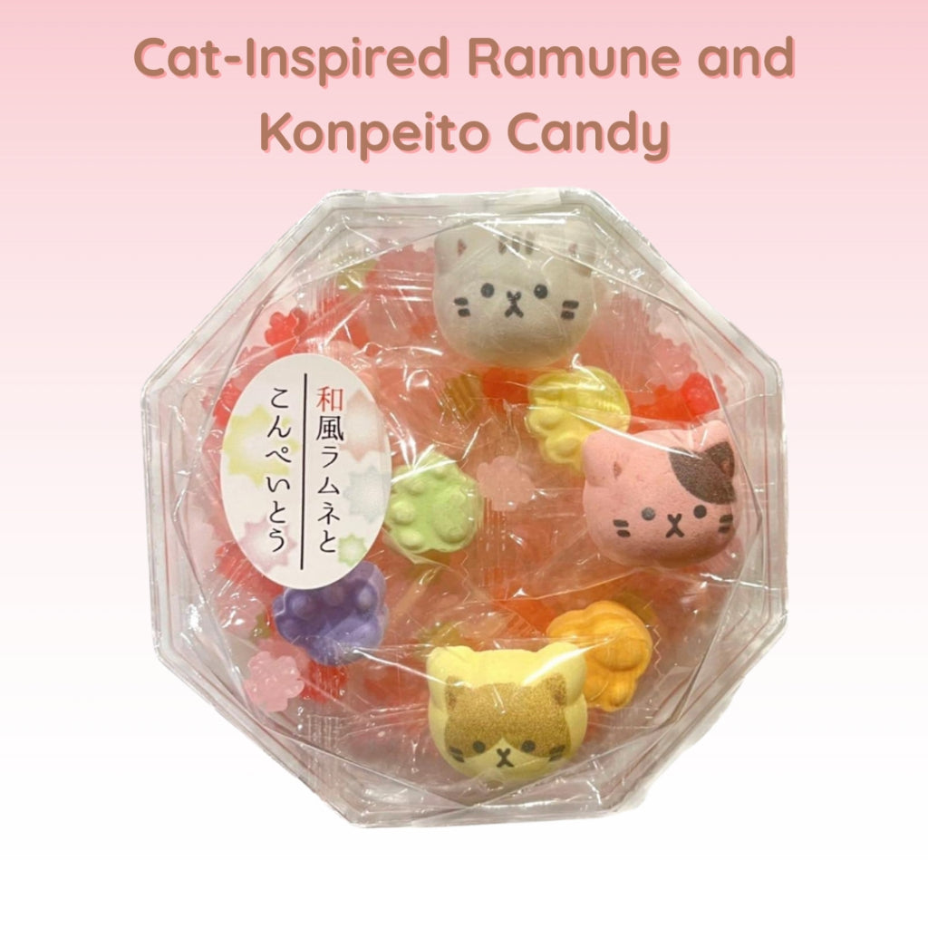 Cat-Inspired Ramune and Konpeito Candy: Delightful Japanese Sweets, Perfect for Treats and Gifts! Enjoy the Unique Flavo