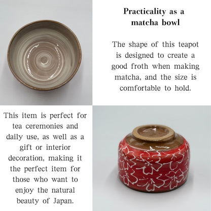 Matcha Bowl Made in Japan – Red Sakura Chawan – Japanese Mino Ware Tea Ceremony Cup