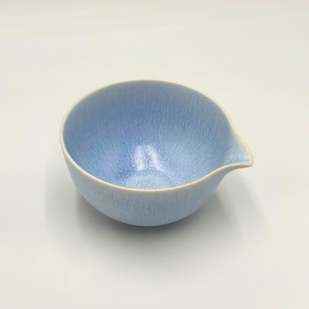 Japanese Mino Ware Blue Crystal Katakuchi Matcha Bowl Handcrafted Ceramic Tea Ceremony