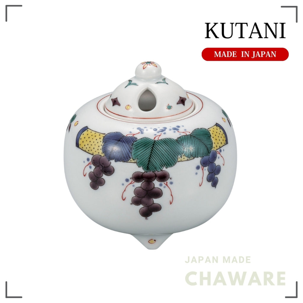 Kutani Ware Mini Incense Burner 3.2in – Colorful Grape Design by Ginsen Kiln | Made in Japan