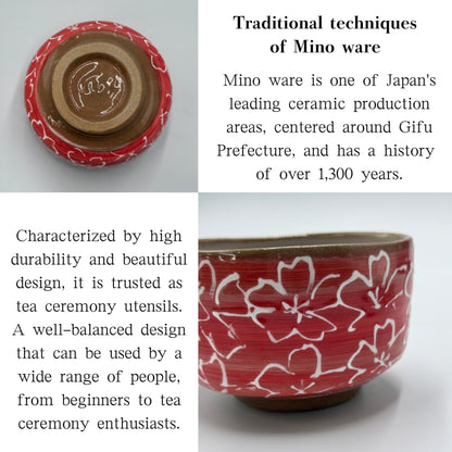 Matcha Bowl Made in Japan – Red Sakura Chawan – Japanese Mino Ware Tea Ceremony Cup