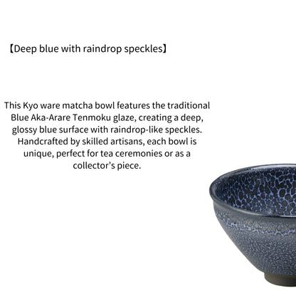 Kyo Ware Matcha Bowl Blue Aka-Arare Tenmoku Japanese Tea Ceremony