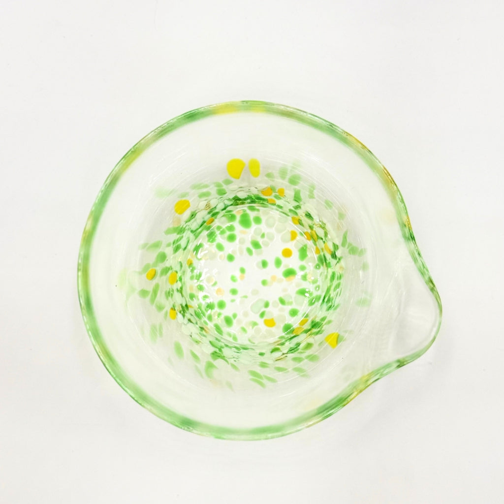 Matsugaoka Glass Katakuchi Matcha Bowl Wakakusa | Handmade Japanese Tea Chawan 380cc