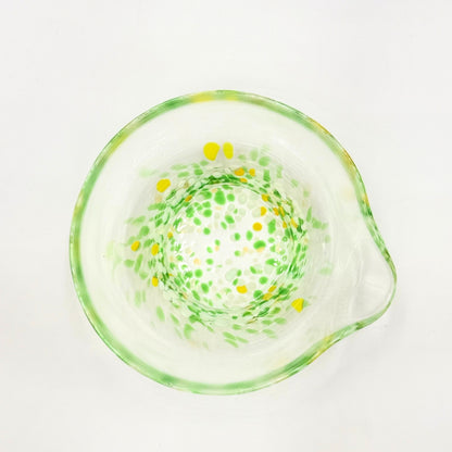 Matsugaoka Glass Katakuchi Matcha Bowl Wakakusa | Handmade Japanese Tea Chawan 380cc