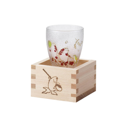ADERIA Sake Glass Lucky Animals Goldfish Masu Sake Glass 100ml [Premium Nippon Taste / Hinoki Masu / Cup with Masu] Made in Japan Comes in Gift Box Birthday Gift Present 6783