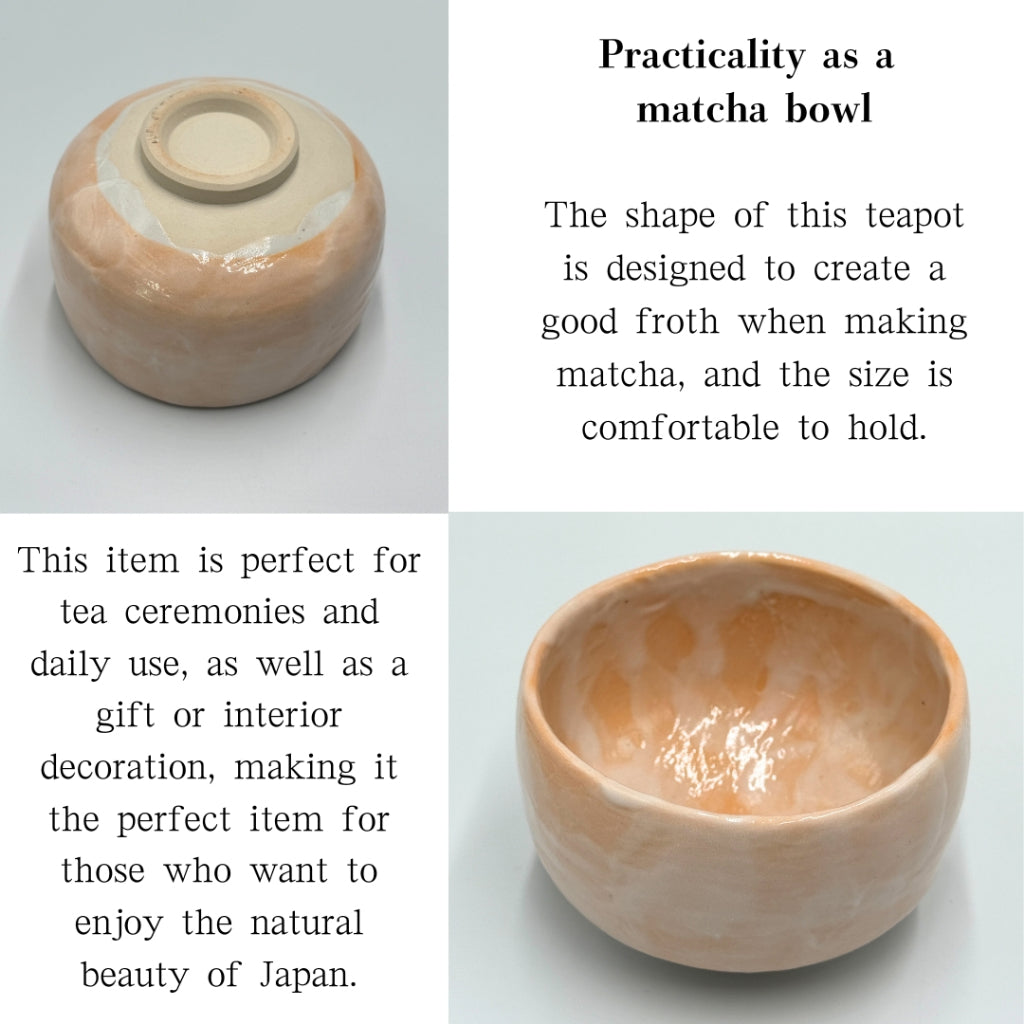 Matcha Bowl Orange Shino Tataki Chawan Japanese Tea Cup Made in Japan Unique Textured Glaze