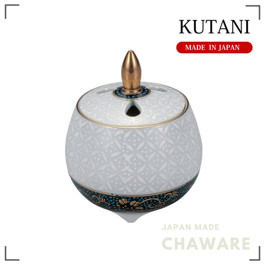 Kutani Ware Mini Incense Burner 2.8in – White Shippo Design | Made in Japan