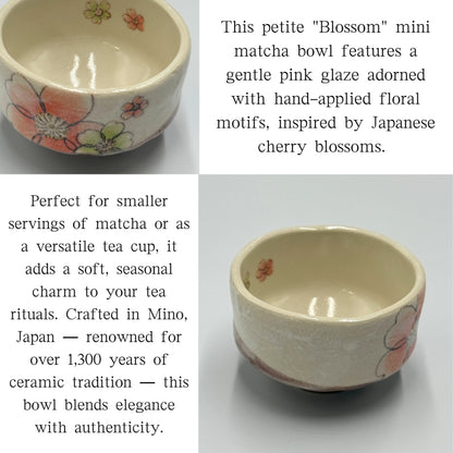 Blossom Mini Matcha Bowl – Japanese Tea Cup Chawan – Mino Ware – Made in Japan – Pink Floral Design