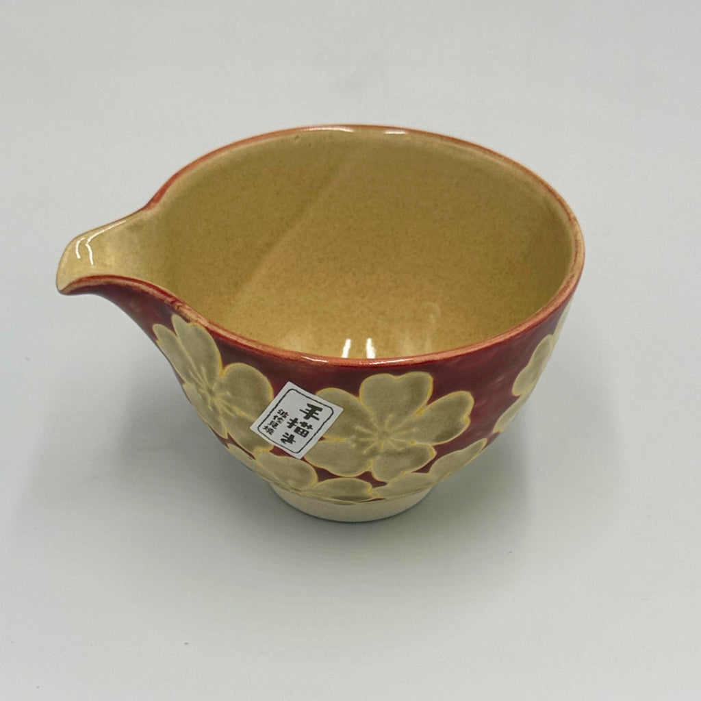 Hasami Ware Japanese Katakuchi Bowl Red Floral Porcelain Sake Pourer 320cc Handcrafted Tableware