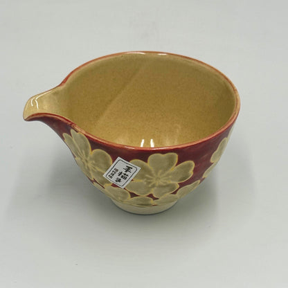 Hasami Ware Japanese Katakuchi Bowl Red Floral Porcelain Sake Pourer 320cc Handcrafted Tableware