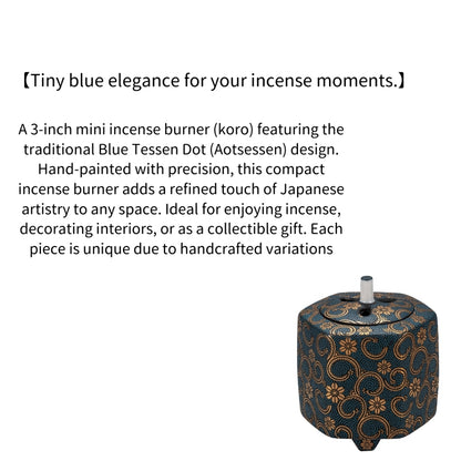 Kutani Ware Mini Incense Burner 3in – Blue Tessen Dot Design | Made in Japan