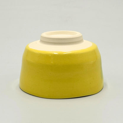 Kiyomizu ware Matcha Bowl, Yellow Glaze with Green Brushstroke Dot Pattern, Japanese Ceramic Tea Cup (Chawan)
