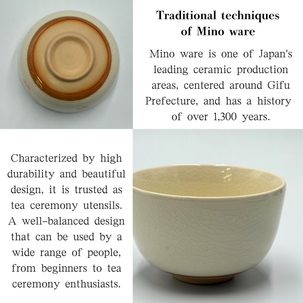 Matcha Bowl Made in Japan – White Hanachirashi Chawan – Japanese Mino Ware Tea Cup