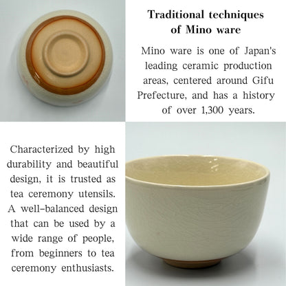 Matcha Bowl Made in Japan – White Hanachirashi Chawan – Japanese Mino Ware Tea Cup