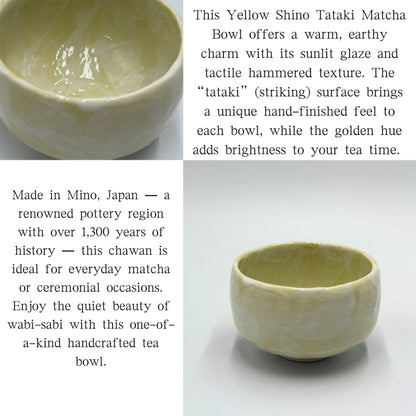 Matcha Bowl Yellow Shino Tataki Chawan – Japanese Tea Cup Mino Ware Made in Japan Wabi Sabi Style