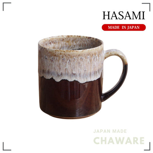 Hasami Tall Mug 350ml Brown Folk Design Large Coffee Cup Japanese Ceramic Made in Japan