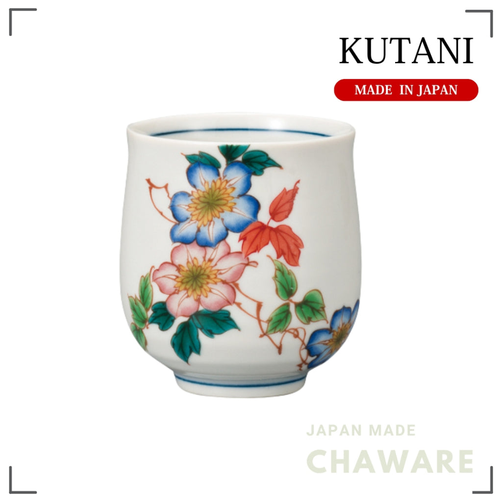 Kutani Ware Yunomi Tea Cup – Clematis Flower (July) | Made in Japan