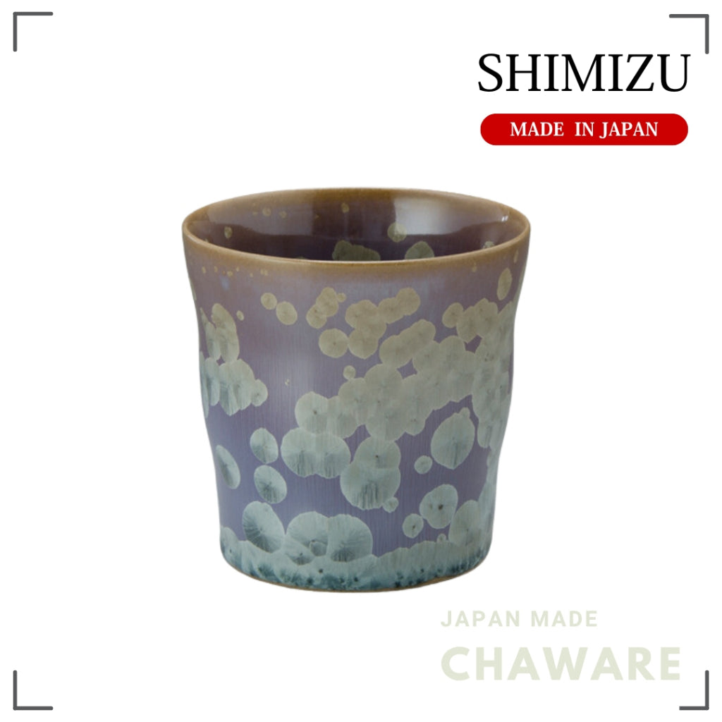 Japanese Flower Crystal Shochu Cup Rust Light Blue Handcrafted Ceramic Drinkware