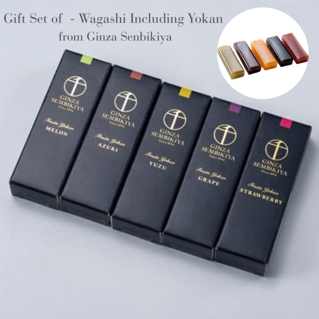 Gift Set of Traditional Japanese Sweets - Wagashi Including Yokan from Ginza Senbikiya, Delicately Crafted Fruit Yokan f