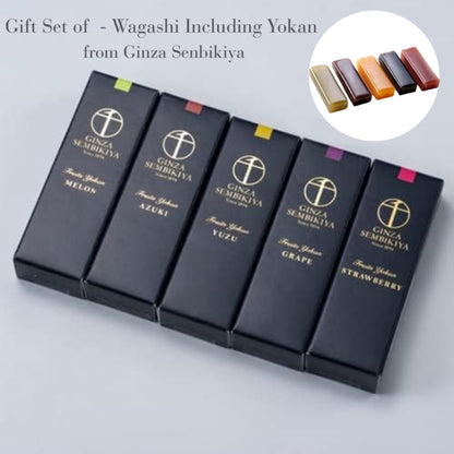Gift Set of Traditional Japanese Sweets - Wagashi Including Yokan from Ginza Senbikiya, Delicately Crafted Fruit Yokan f
