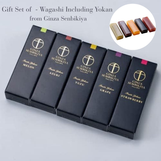 Gift Set of Traditional Japanese Sweets - Wagashi Including Yokan from Ginza Senbikiya, Delicately Crafted Fruit Yokan f