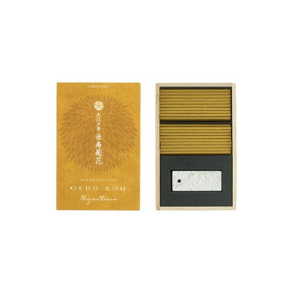 Nippon Kodo Oedo Ko Chojukikka (Chrysanthemum for Longevity) Incense Sticks, 60 pieces with incense holder included.