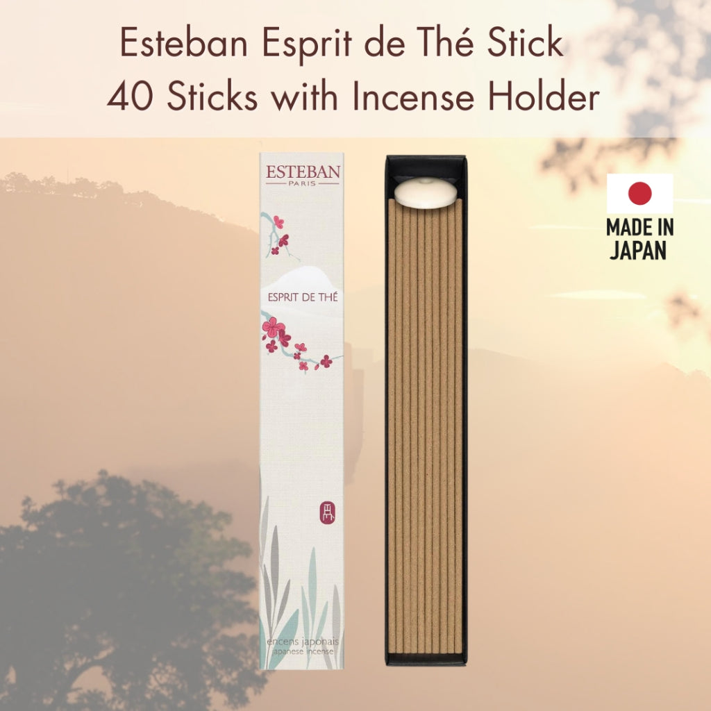 Esteban Esprit de Thé Stick - 40 Sticks with Incense Holder, Made in Japan
