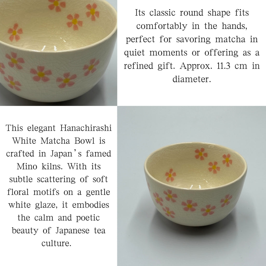Matcha Bowl Made in Japan – White Hanachirashi Chawan – Japanese Mino Ware Tea Cup