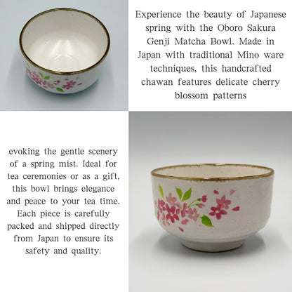 【Matcha Bowl Japan Made】Oboro Sakura Genji Chawan Mino Ware – Handmade Japanese Tea Cup for Ceremony