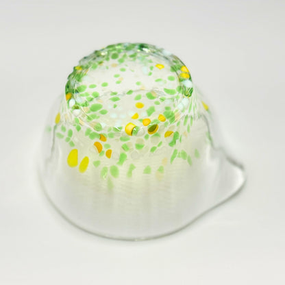Matsugaoka Glass Katakuchi Matcha Bowl Wakakusa | Handmade Japanese Tea Chawan 380cc