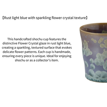 Japanese Flower Crystal Shochu Cup Rust Light Blue Handcrafted Ceramic Drinkware