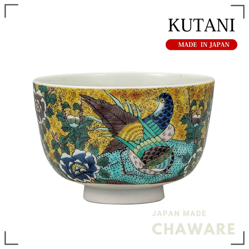 Kutani Ware Matcha Bowl Yoshidaya Gold Rooster Japanese Ceramic Handmade Tea Bowl Made in Japan
