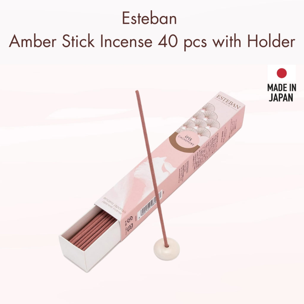 Esteban Amber Stick Incense 40 pcs with Holder, Made in Japan