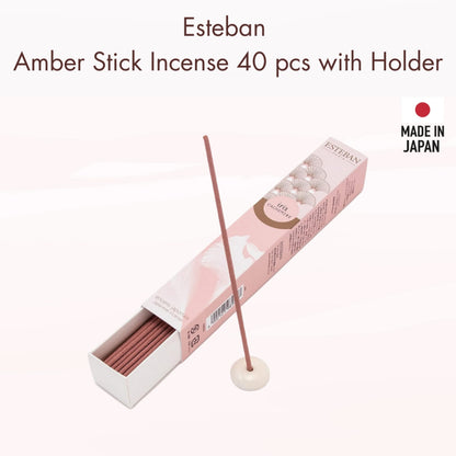 Esteban Amber Stick Incense 40 pcs with Holder, Made in Japan