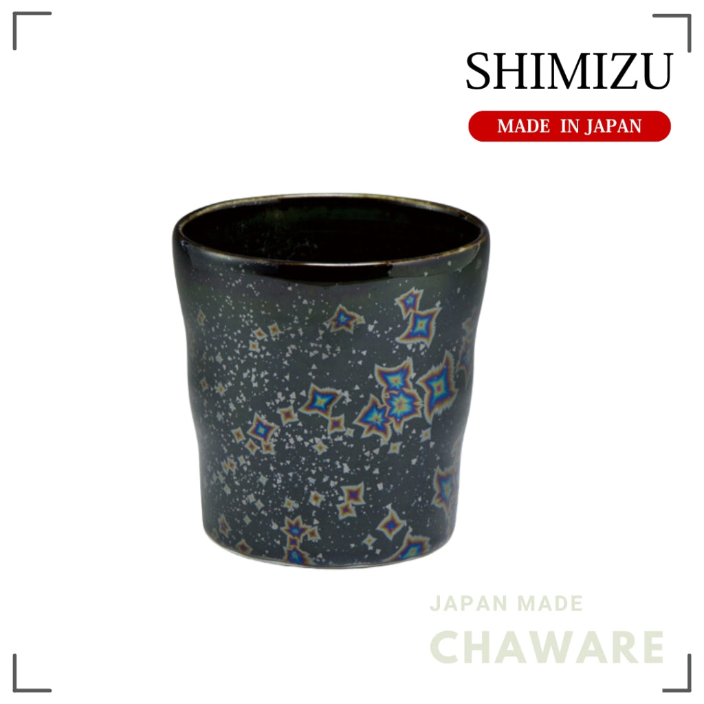 Kyo Ware Kiyomizu Black Shining Rainbow Shochu Cup Japanese Handcrafted Pottery