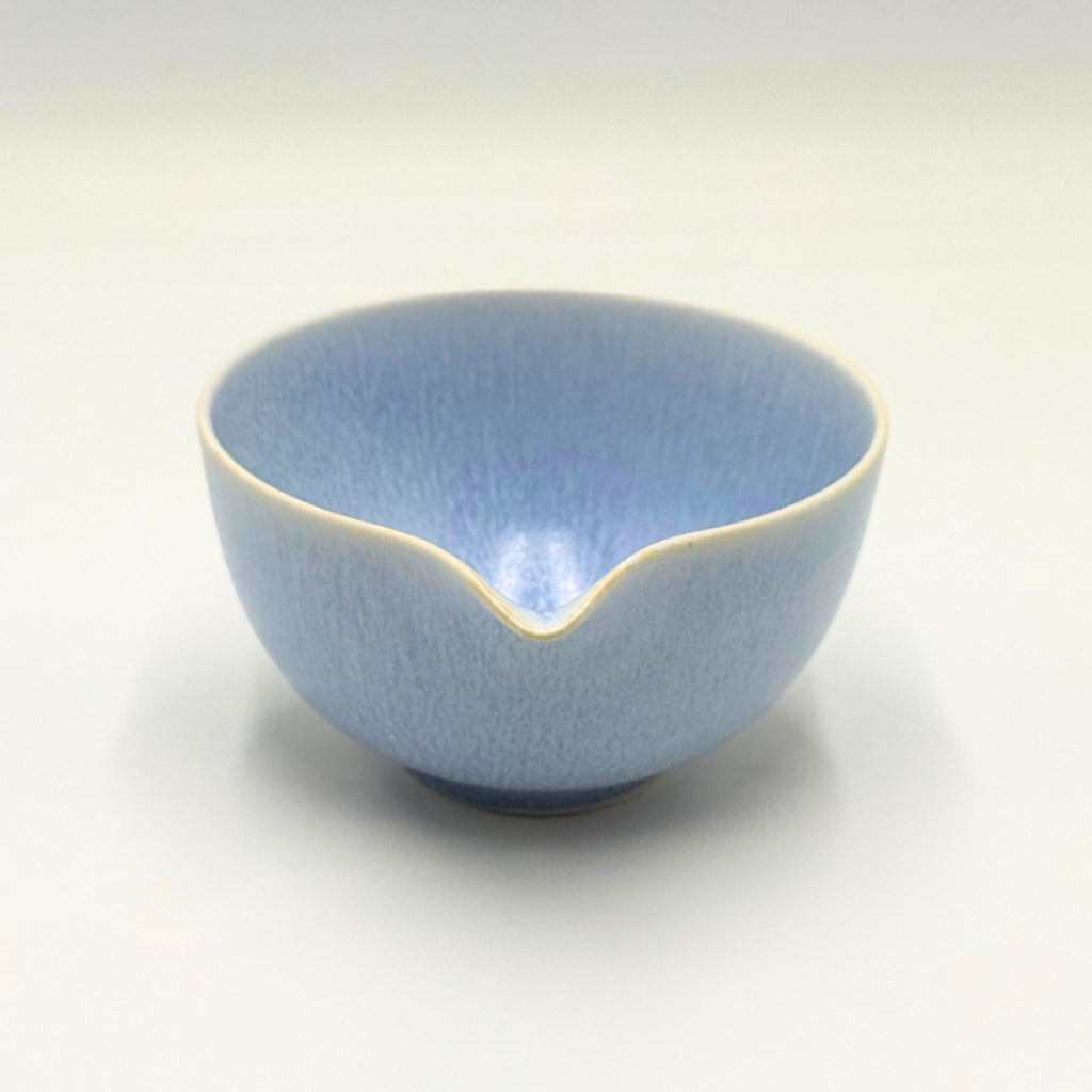 Japanese Mino Ware Blue Crystal Katakuchi Matcha Bowl Handcrafted Ceramic Tea Ceremony